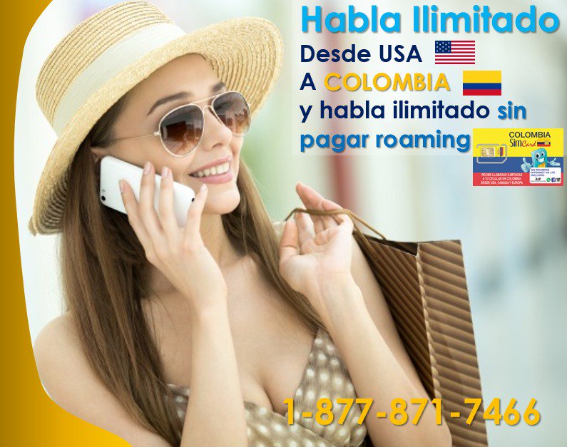 ColombiaSIMCARD's tweet image. #HablaIlimitado desde #USA a #Colombia sin cargos de #Roaming y #Navega4G con #ColombiaSIMCARD