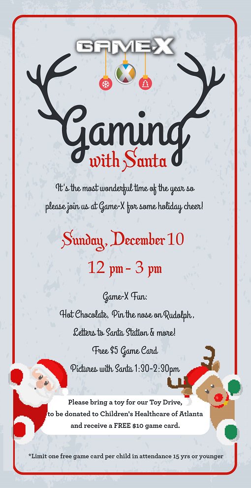 CentParkDist's tweet photo. Fun and games are to be had with Santa this Sunday at @GameXATL! #AtlantaCPD https://t.co/BnzAq72d7N https://t.co/1sfVRKQnb8