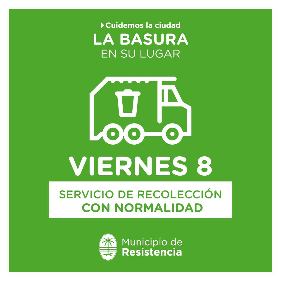 MuniResistencia's tweet photo. 🚛MAÑANA SERÁ NORMAL EL SERVICIO DE RECOLECCIÓN DE RESIDUOS

🗣️Mañana (feriado por el Día de la Virgen de la Inmaculada Concepción) el servicio de recolección de residuos se realizará de manera normal

#MunicipioDeResistencia #CuidemosLaCiudad #LaBasuraEnSuLugar https://t.co/3KHgbjVf2c