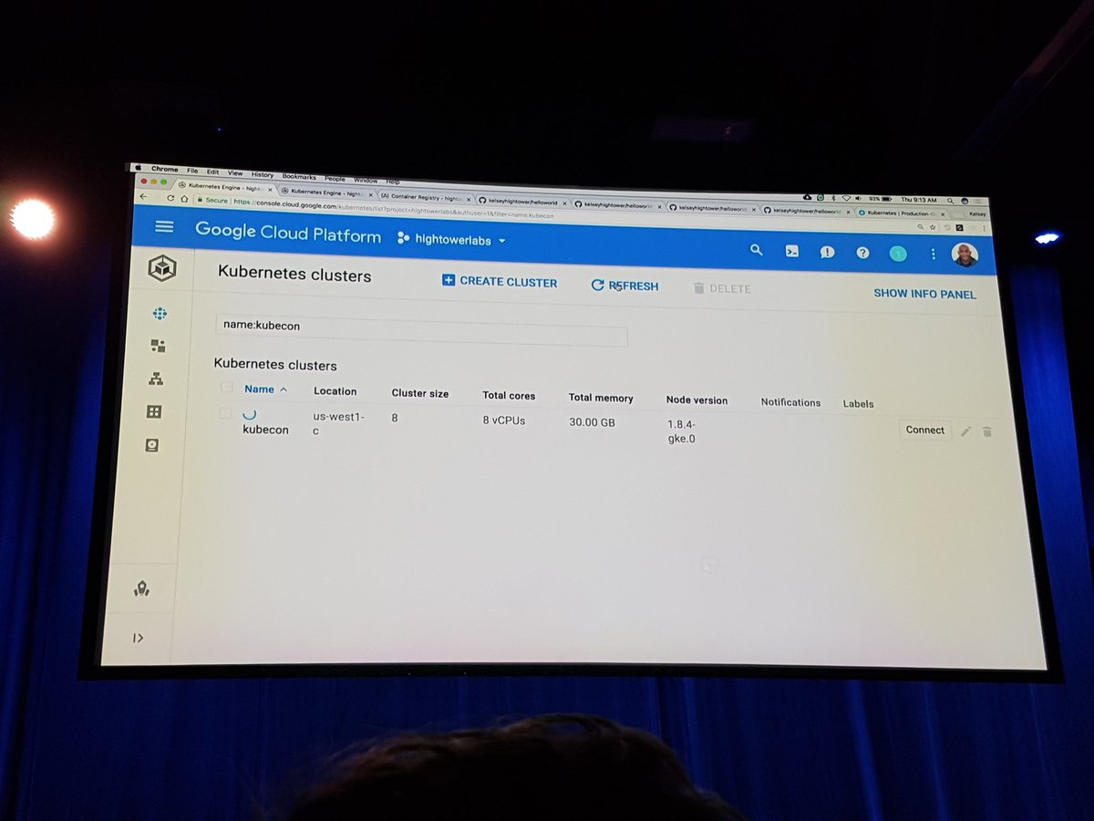 danielbryantuk's tweet photo. Creating @kubernetesio clusters via voice commands, live coding, and deploying without YAML. Just a regular @kelseyhightower #KubeCon demo... :-) https://t.co/1Glswwqubw