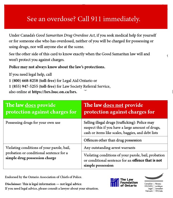 LGLHealthUnit's tweet photo. The #GoodSamLaw can protect you if you seek medical help in an overdose situation. Call 911 if you suspect someone is in overdose. https://t.co/hPyL5mEe5N