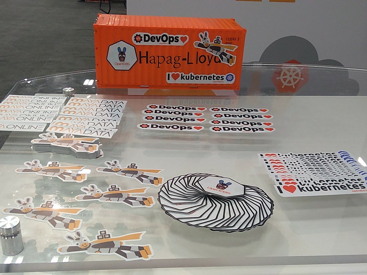 openebs's tweet photo. We are excited for the second day of #KubeCon #CloudNativeCon . Stop by our booth for live demo of MayaOnline and see our mule fly. #FlyingMule https://t.co/5avDTRtsGV
