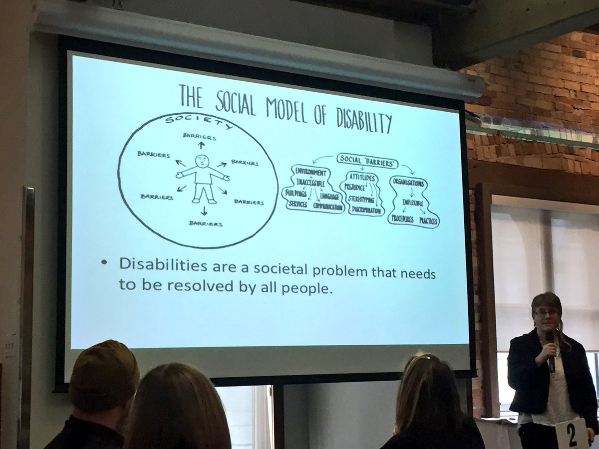 jasonaboyd's tweet photo. Deborah Fels of @ryersonimdc talking about looking at disability as a social rather than an individual problem #DesignRoundtable https://t.co/WJJhFNNvyV