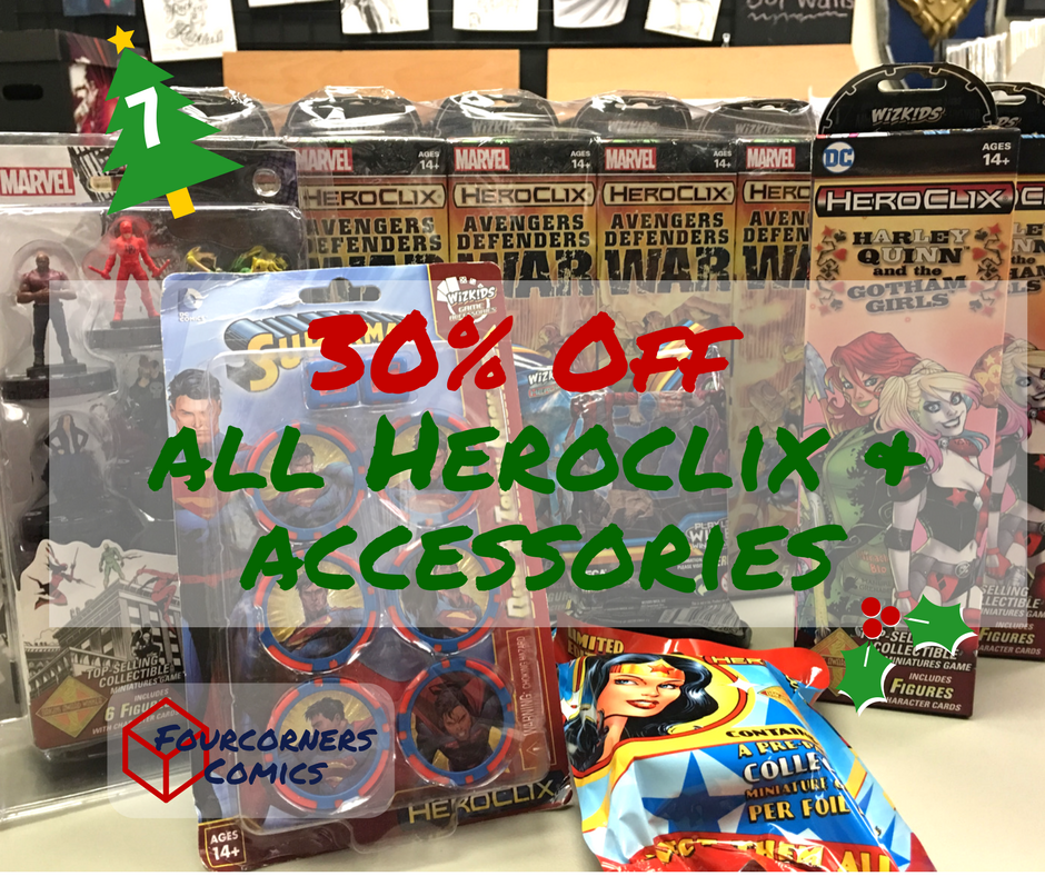 4CornersComics's tweet photo. The Countdown to Christmas continues....24 Days of Deals - DAY 7 - 30% Off ALL #Heroclix & Heroclix Accessories....Now thru 7pm (12/7 Only!) @4CornersComics ! Let's help you check off that list!#countdowntochristmas #24daysofdeals #gettysburgpa #bestcomicshopingettysburg #wizkids https://t.co/yhv7ruZ8XO