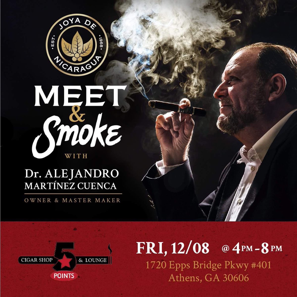 joyacigars's tweet photo. 📢 GEORGIA! Dr. Martínez Cuenca will be TONIGHT at Blue Havana and tomorrow at @5pointscigar 💨 Join us and share a smoke with us! 🙌🏽🇳🇮💙 https://t.co/8PlCqjYcoy