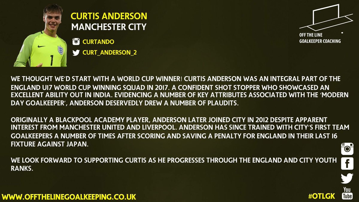OffTheLineGK's tweet photo. Here’s the first of our ‘England Number 1’s’ segment as we introduce you to some of the exciting 🦁🦁🦁 between the sticks. We start with FIFA U17 World Cup Winner  @curt_anderson_2 #OTLGk https://t.co/zAvrY7U3kX