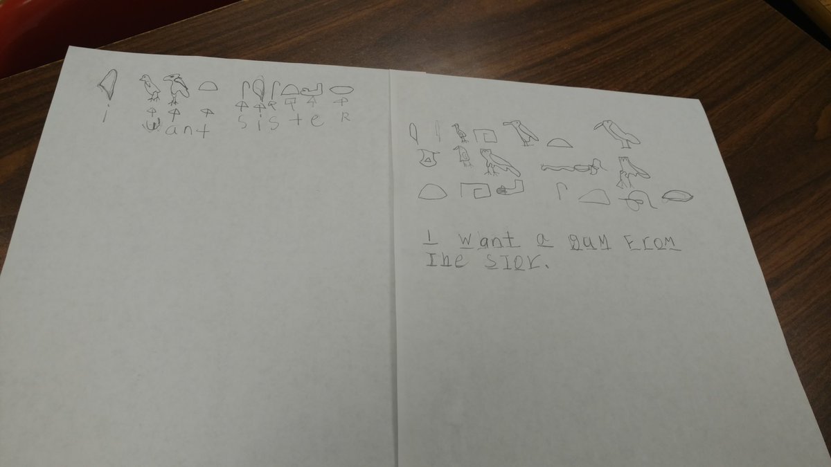 ELs having fun with creating hieroglyphic puzzles to decide. You can tell it's almost Xmas because they both went with an "I want" sentence. 😂❤️.