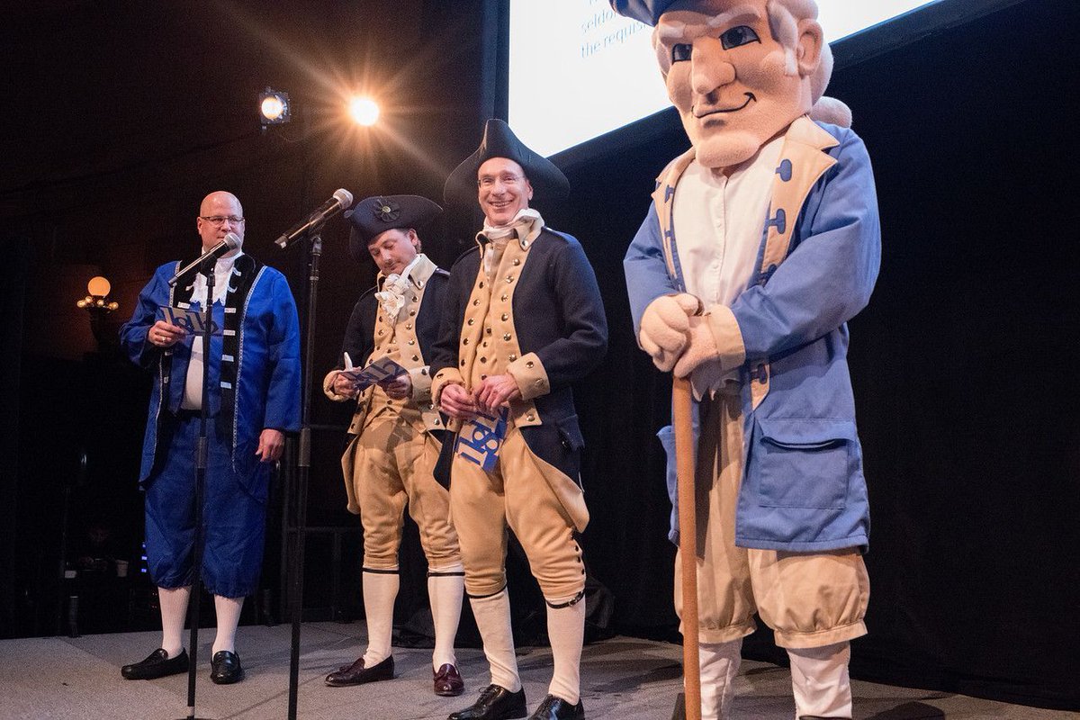 HamiltonCollege's tweet image. Here is a #tbt to a time when everyone dressed like the 'real' Alexander Hamilton. Who is the best AlHam? Left to right: Stefan Engelhardt '86, Alex Sacerdote '94, President David Wippman, and ... you know, Alex. (Photo by John Werner '92 @johnkwerner )