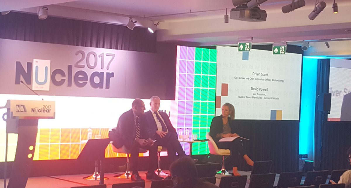 NIAUK's tweet photo. Last but not least for today's SMR and 4th Gen session we have Dr Ian Scott of @MoltexEnergy and David Powell of @gehnuclear #Nuclear2017 https://t.co/2yXIOPeOLb