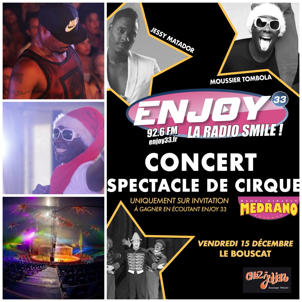 Tentez de gagner vos invitations par 4 pour cette #soirée exceptionnelle en envoyant ENJOY au 71004 ;) #Enjoy33 #Kdos #EnjoyLiveVip <a href="/MoussierTombola/">Moussier Tombola</a> <a href="/Jmatadoroff/">Jessy Matador</a> <a href="/CirqueMedrano/">Cirque Medrano</a>