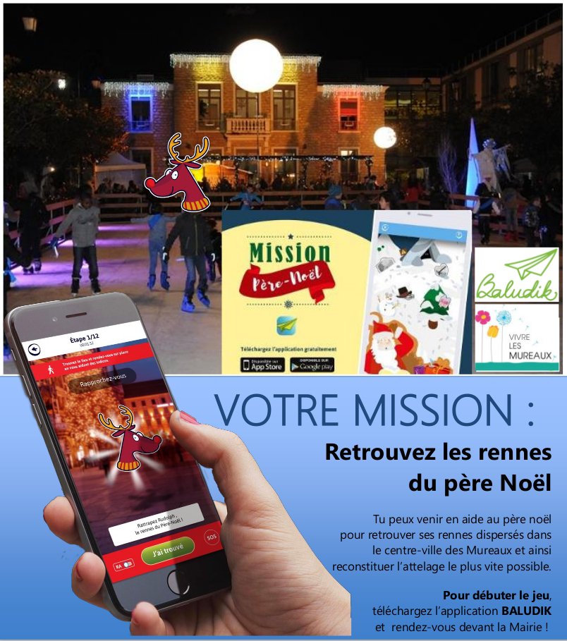 MureauxTourisme's tweet image. [Sortir] #UrbanGames : Retrouver les rennes du pere #Noel sur @Les_Mureaux
1mission en réalité augmentée avec @Baludik ! #JeuConcours baludik.fr/fr/fiche_balad…