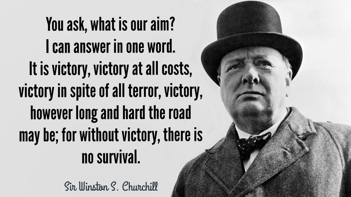 Winston Churchill quote on victory at all costs during World War II, a guide on how to kill a giant