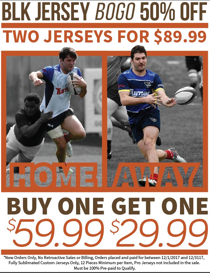 Holiday Cheer is HERE - Big savings on custom jerseys.. 2nd set HALF OFF. 
Minimum order is only 12 Jerseys / Perfect for 7s teams.