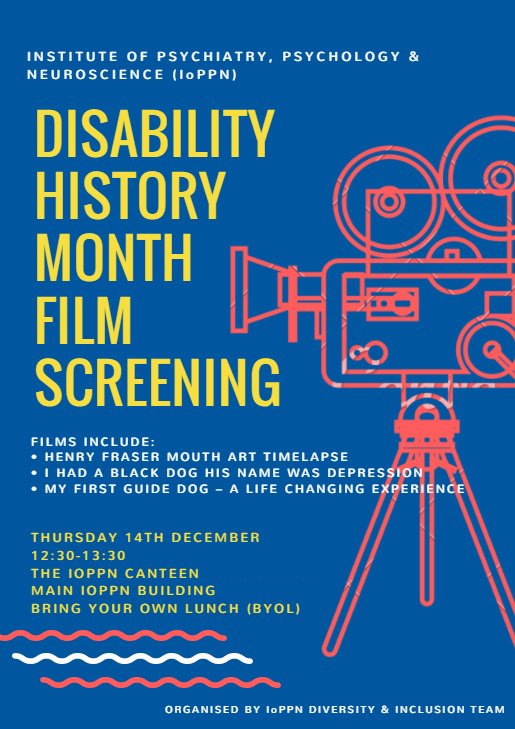 KCLdiversity's tweet photo. To join us in celebrating #DHM2017, @IoPPN_Inclusion are hosting a screening of short films about disability at the Denmark Hill campus.
Register today to join us for a morning of film and fun!
https://t.co/NjeRFo94O5 https://t.co/Smjqsn74KF