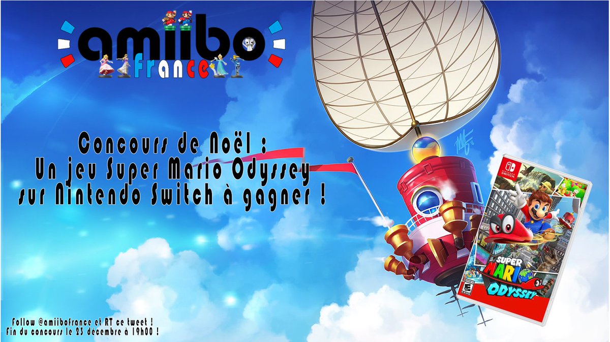 AlertEtGo's tweet photo. Concours calendrier de l'avent ! 
Un jeu Super Mario Odyssey pour Nintendo Switch à gagner ! 
Follow @amiibofrance et RT ce tweet ! Fin le 23/12 à 19h. https://t.co/1ofedna60K