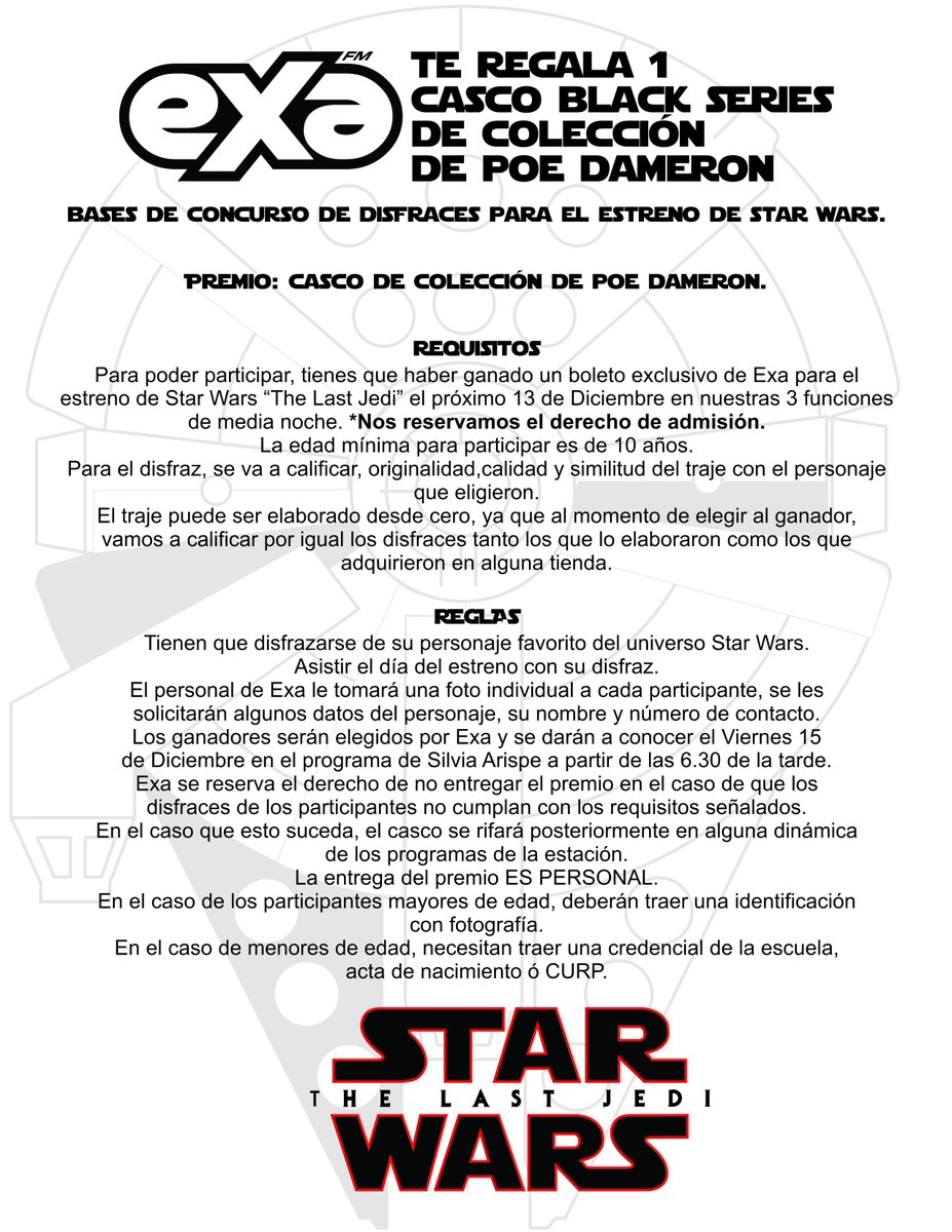 EXACampeche's tweet photo. El "13 de Diciembre" Exa te invita al estreno en salas VIP de Star Wars "The Last Jedi". Aquí las bases: https://t.co/XON0zObjdR