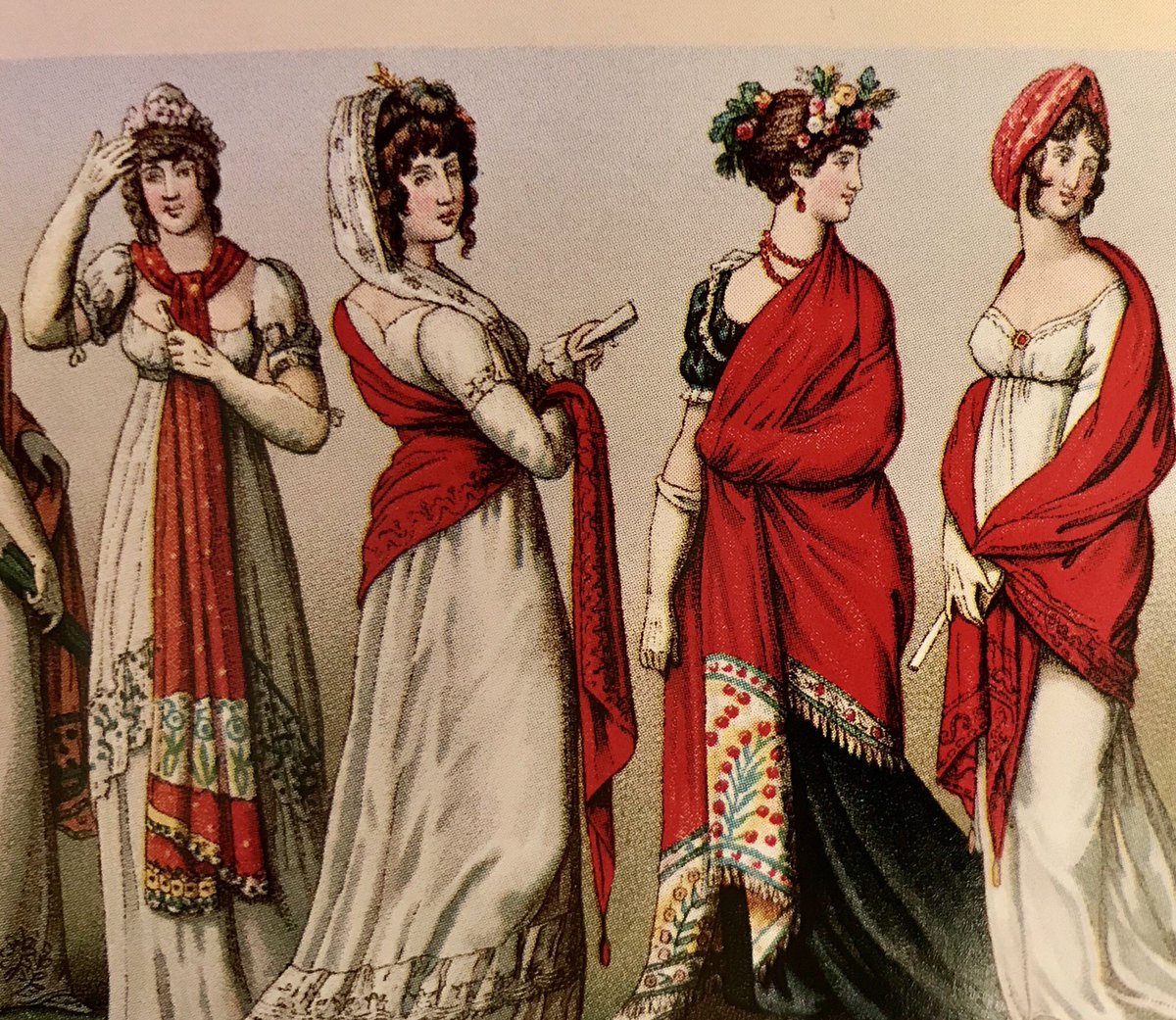 SilkDamask's tweet photo. #RedRedRed Plate fr. #augusteracinet #thecompletecostumehistory illustrating types of #shawls #wraps worn late 18th-early 19thc #france #wraponeup #giftgiving https://t.co/mffBEPA2dQ