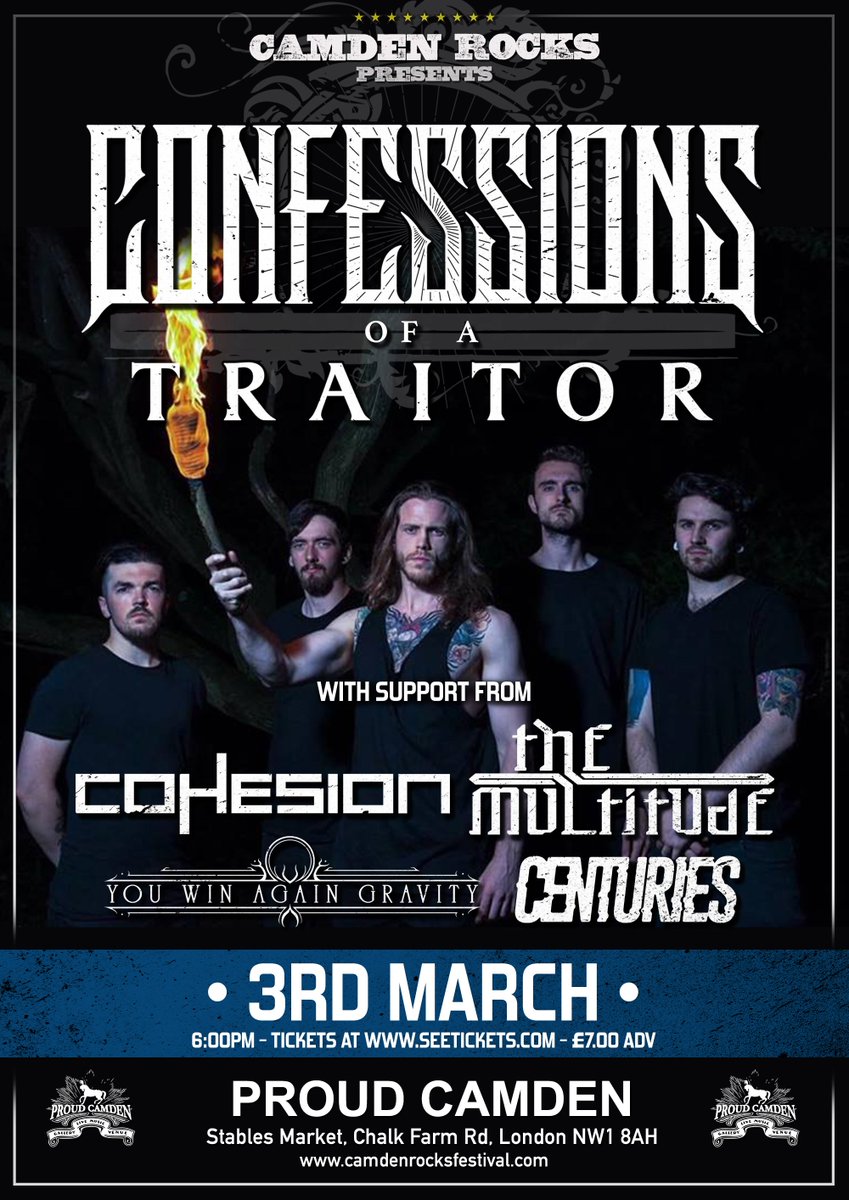 CamdenRocksFest's tweet photo. ON SALE NOW! ★ Catch #Metallic #Hardcore @COATband @CohesionHQ #TheMultitude @YWAGband @Centuries_UK at @ProudCamden on March 3rd - Tix via: https://t.co/AkKihwoDnf #CamdenRocks https://t.co/ONrRTCoAHc