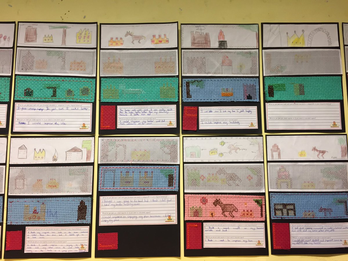 WfieldPrimary's tweet photo. We are very proud of our finished cross stitch in 6AS. You can see our original sketch to finished designs below #creativeweggies https://t.co/y2rOR8hUu6