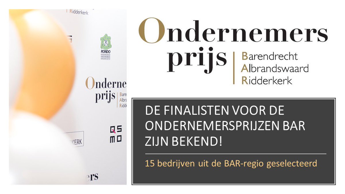 De finalisten voor de tweede editie van de ondernemersprijzen in de BAR-regio zijn bekend! ondernemersprijzenbar.nl/finalisten-ond… Vanaf morgen 16:00 uur kan er gestemd worden via ondernemersprijzenbar.nl.