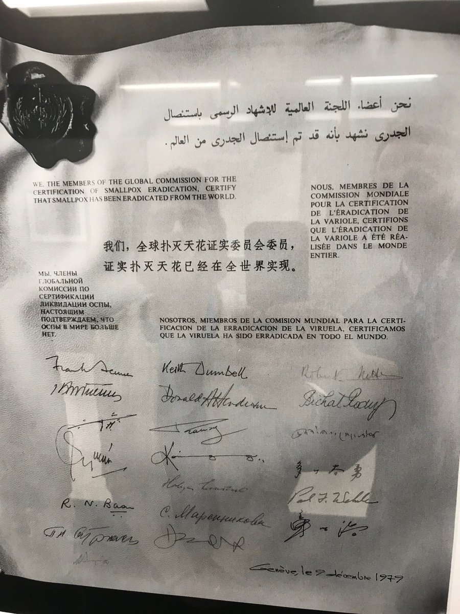 T_Inglesby's tweet photo. ... and of the signed smallpox eradication certification document itself, Geneva, December 1979 https://t.co/8wVa9Y9Vol