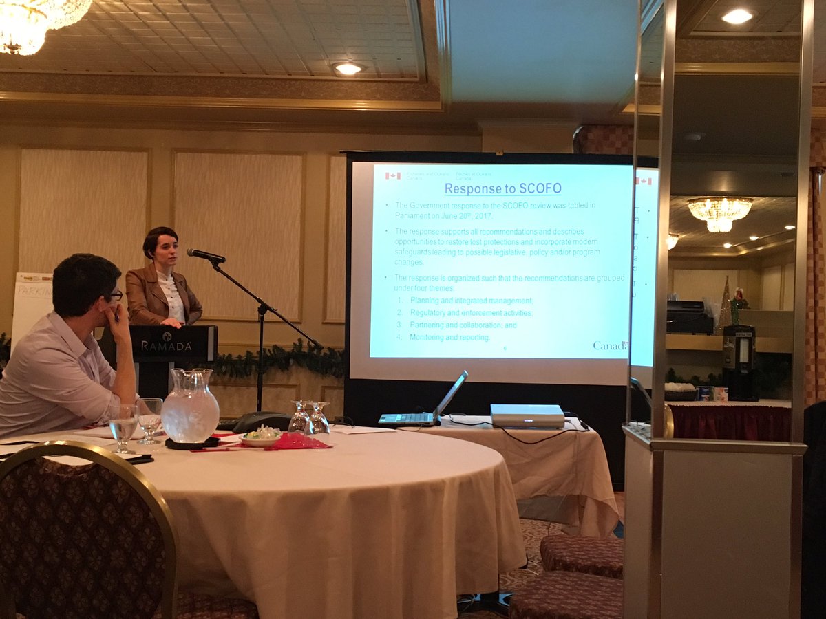 Aline St-Laurent-Guerin from DFO presenting on the development and consultations with First Nations and ENGO for the Fisheries Act. #Oceans