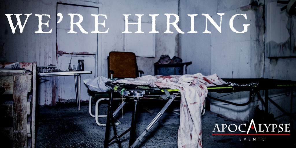 ApocalypseUK's tweet photo. WE'RE #HIRING: Interested in scare acting or want to be involved with an exciting, immersive event? We're casting for #ZombieSWATTraining, holding auditions on Monday, 18/12. Send your #acting CV to info@apocalypse-events.com or apply on our website: https://t.co/i1cjYQ0osb https://t.co/7qBj3MuuQq