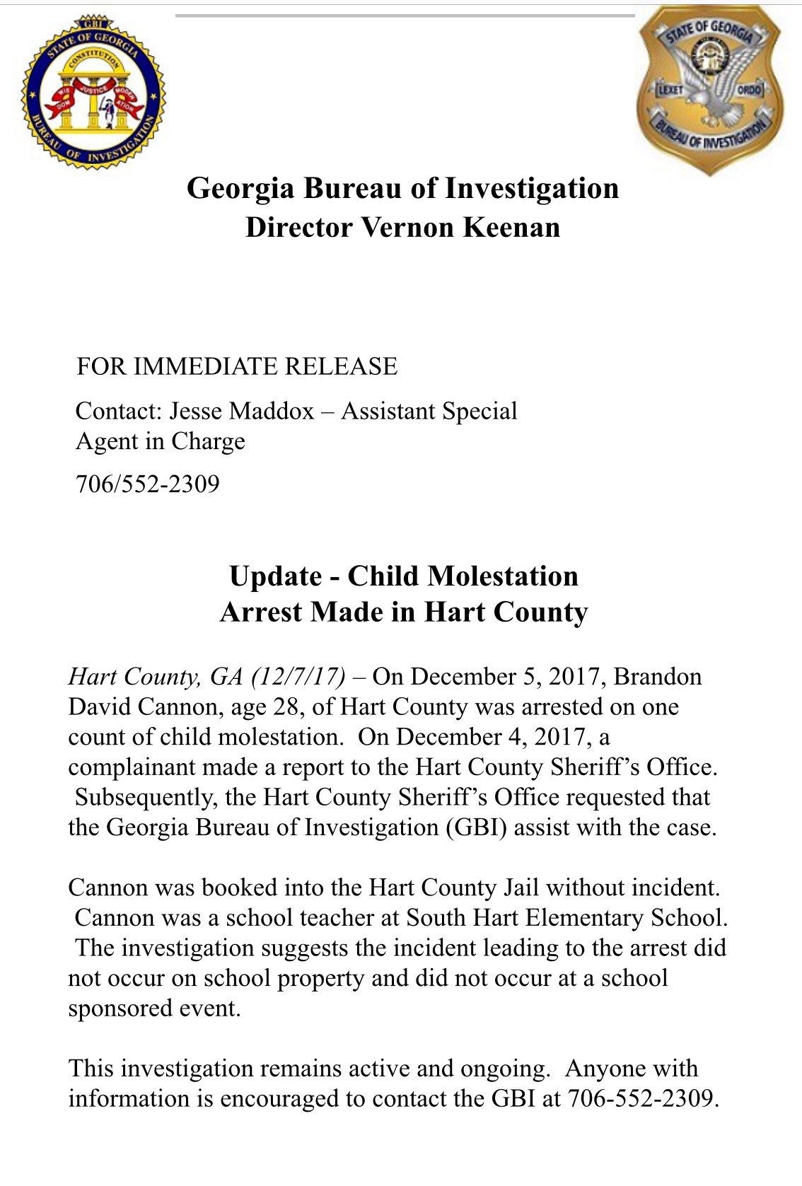 Handvol trolleybus Memo GA Bureau of Investigation on Twitter: "UPDATE: Hart County Child  Molestation Investigation https://t.co/bFlvMMXnZt" / Twitter