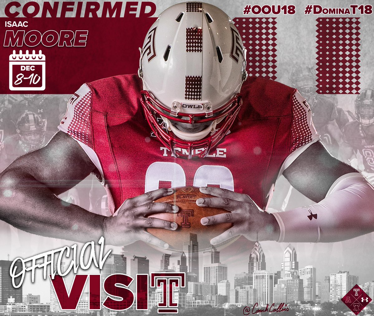 Very excited for my offical visit this weekend at ']['emple #OOU18. #DominaT18
