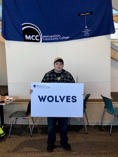 MCCKansasCity's tweet photo. #MCCBlueRiver student Ferris Wightman-one of the three students who proposed the new Wolf mascot! "I liked that each campus could be a lone wolf based on degree and program offerings. But together we would look like a diverse wolf pack of educational opportunities." #Awesome https://t.co/iMiLpPHXoX