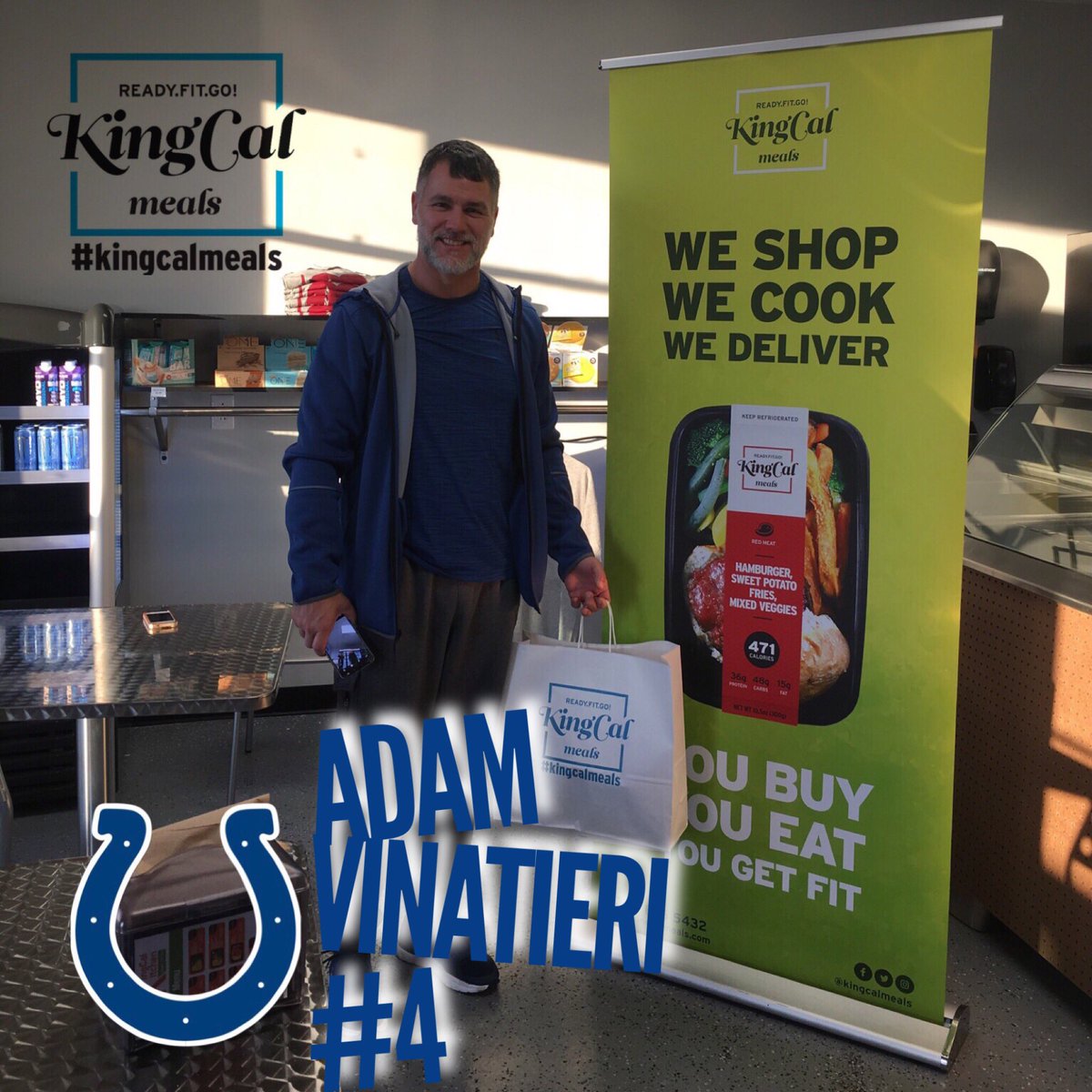 kingcalkitchen's tweet photo. Itâs always a pleasure to have a member of the @colts stop in and say hi.We look forward to working with Adam and sharing how KingCal Meals can help keep you at the top of your game!
#kingcalmeals #kingcalkitchen #colts #adamvinatie ri #gocolts #nfl #mealprep #healthymeal #Carmel https://t.co/wfM9Tra3Nx