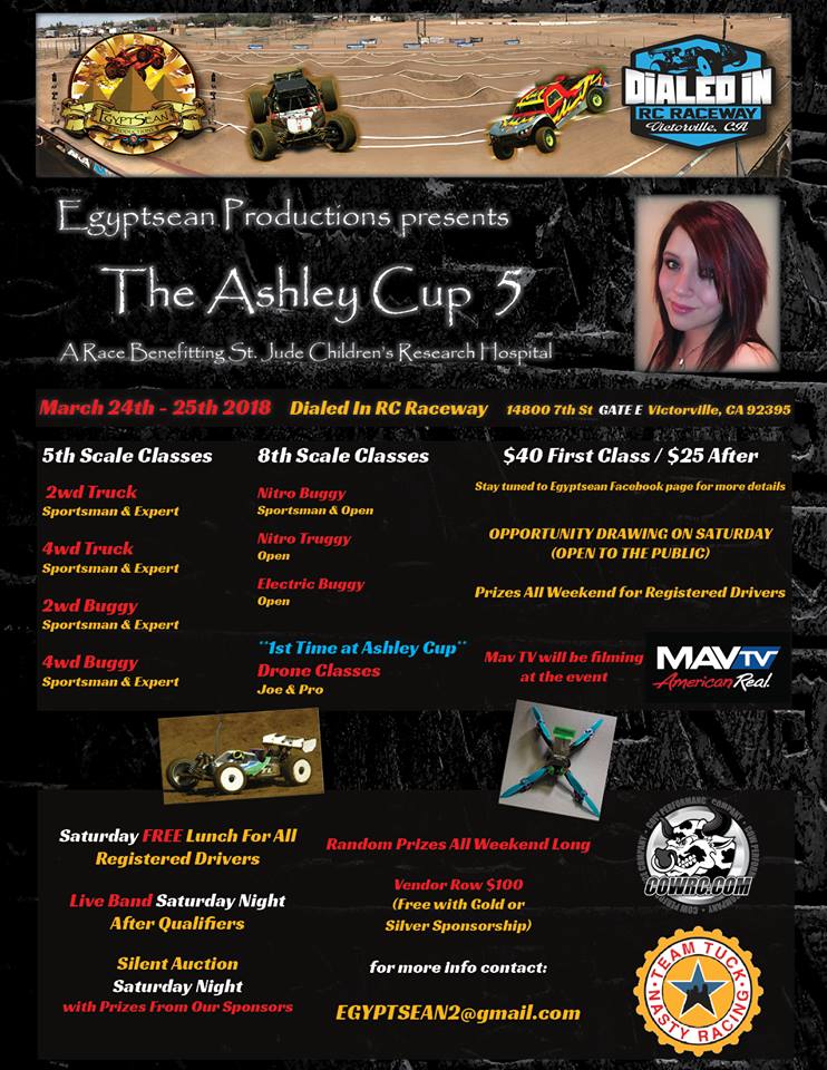 CowRC's tweet photo. Ashley Cup 5 is coming March 24-25! 1/8, 1/5, and drone racing at one event! Plus lunch, a band, and prizes all to help raise money for St. Jude. Don't miss it! https://t.co/JN8PfMTb3b
