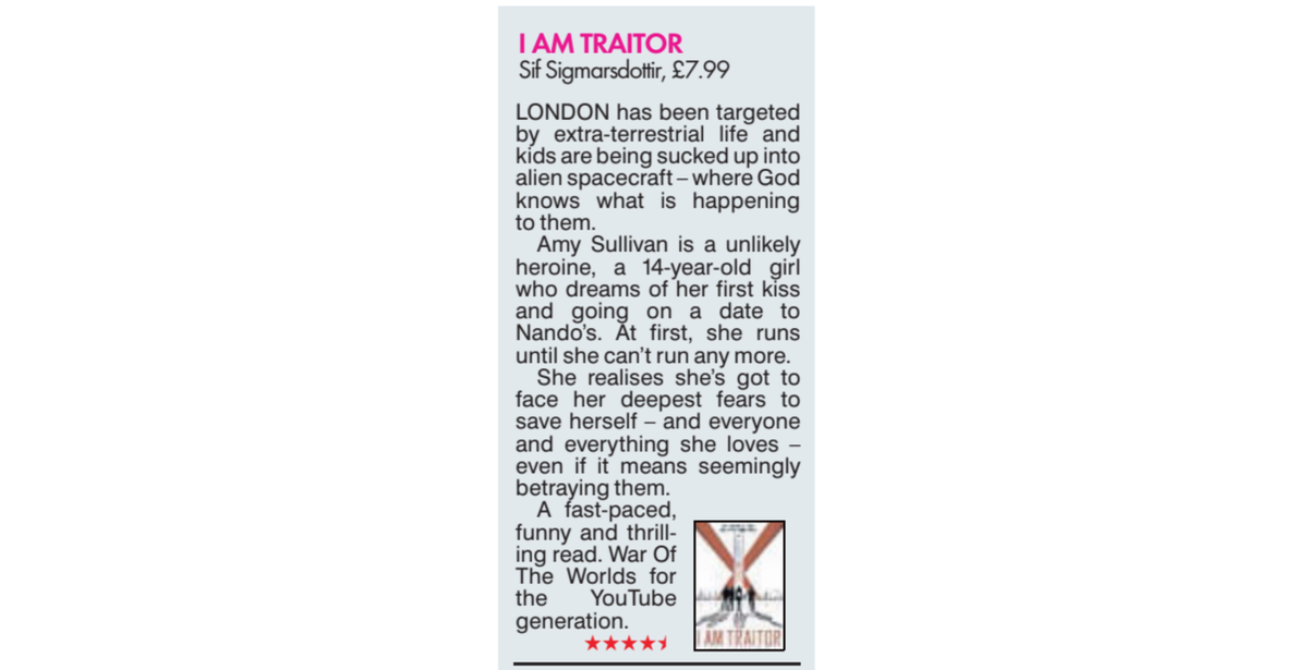 sifsigmars's tweet photo. ⭐️⭐️⭐️⭐️⭐️ Christmas came early this year! I Am Traitor got a great review in the Sun newspaper - four and a half stars! #iamtraitor ⭐️⭐️⭐️⭐️⭐️ https://t.co/j0LG4x3pAK