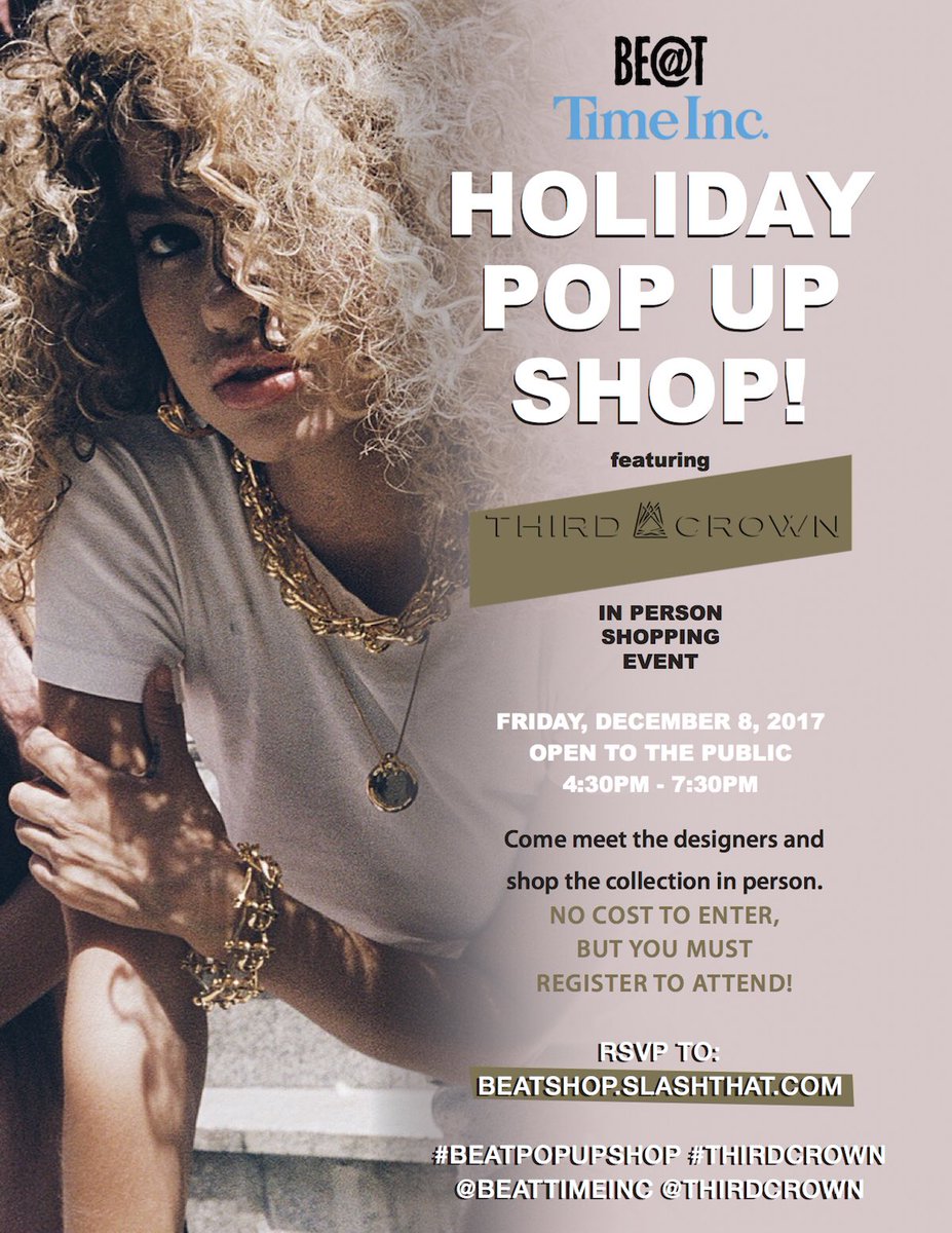 THIRDCROWN's tweet photo. Donโt forget to rsvp for the @BEATTimeInc Holiday Pop-up tomorrow! Come shop the collection in person https://t.co/Sf42Puczi1
#thirdcrown #jewelry #popup #beatpopupshop #holiday #gifts https://t.co/tqGTmFI1iy