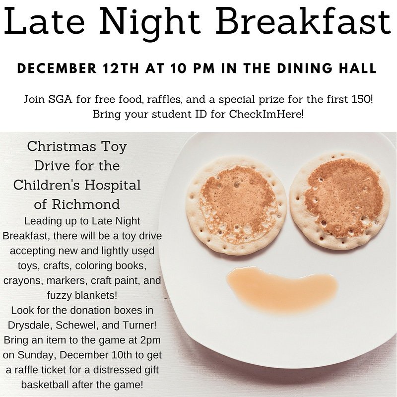 LynchburgSGA's tweet photo. Did someone say, "Late Night Breakfast"? Be there early for free food and great prizes! https://t.co/ibXopod8ks