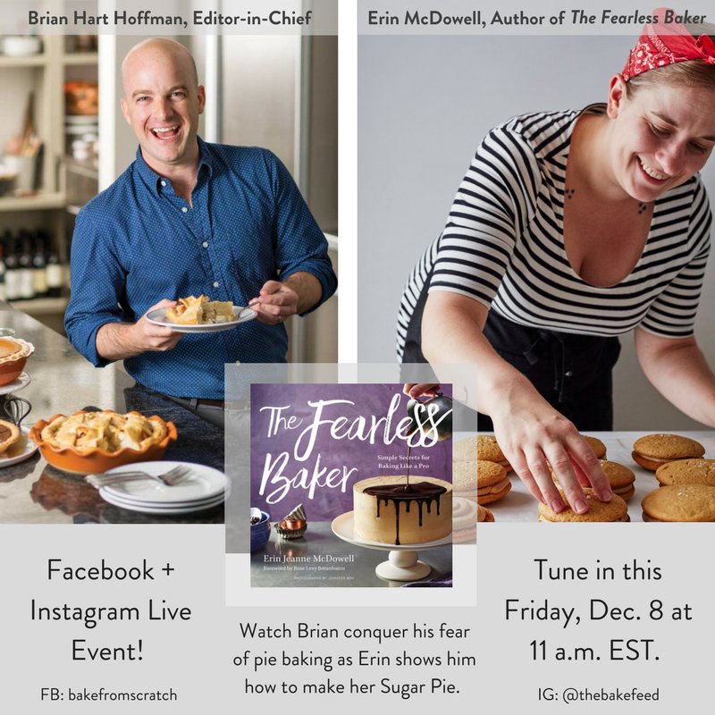 harvestbooks's tweet photo. Tune in to watch @thebakefeed's EIC conquer his baking fears with THE FEARLESS BAKER on #Facebook Live TOMORROW 12/8 at 11am EST! Don't miss it! #BakeFearlessly https://t.co/fVR8LdMmSG