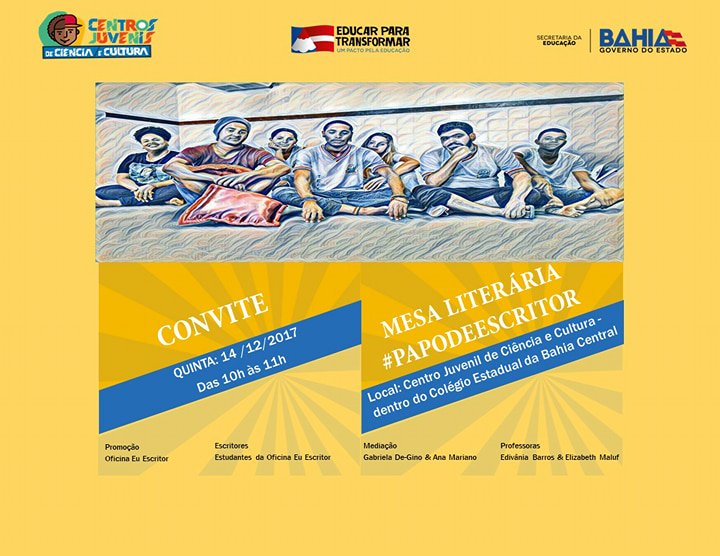 RedeAnisio's tweet photo. O Centro Juvenil de Ciência e Cultura (@CJCCBahia), localizado no Colégio Estadual da Bahia – Central, em Salvador, vai promover um mesa literária na próxima quinta-feira, 14 de dezembro. Link: https://t.co/odvynHxMck. #Literatura, #Educação, #BlogDaRede, #Saiba! 📚📖📕 https://t.co/cXxCQctqHQ