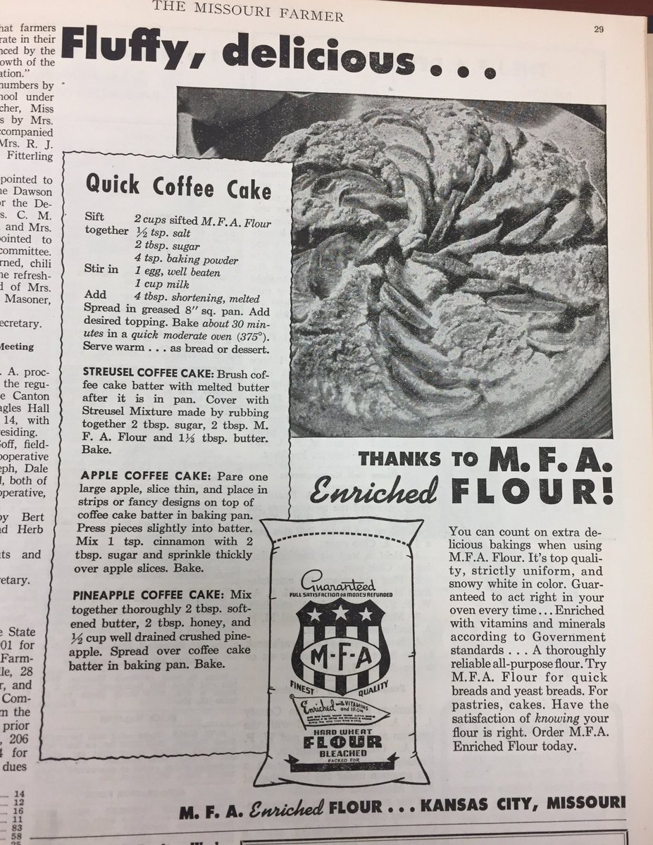 Quick coffee cake recipe from the December 15, 1947 edition of #TodaysFarmer. #TBT #ThrowbackThursday #ThrowbackRecipe #VintageRecipe #Recipe