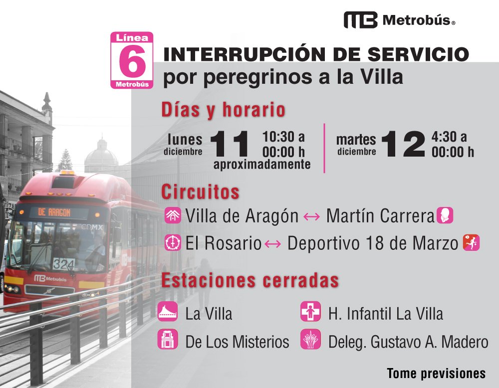 AVISO: Interrupción del servicio en línea 6 el lunes 11 de diciembre a partir de las 10:30am y el martes 12 de diciembre durante todo el día .Tome previsiones