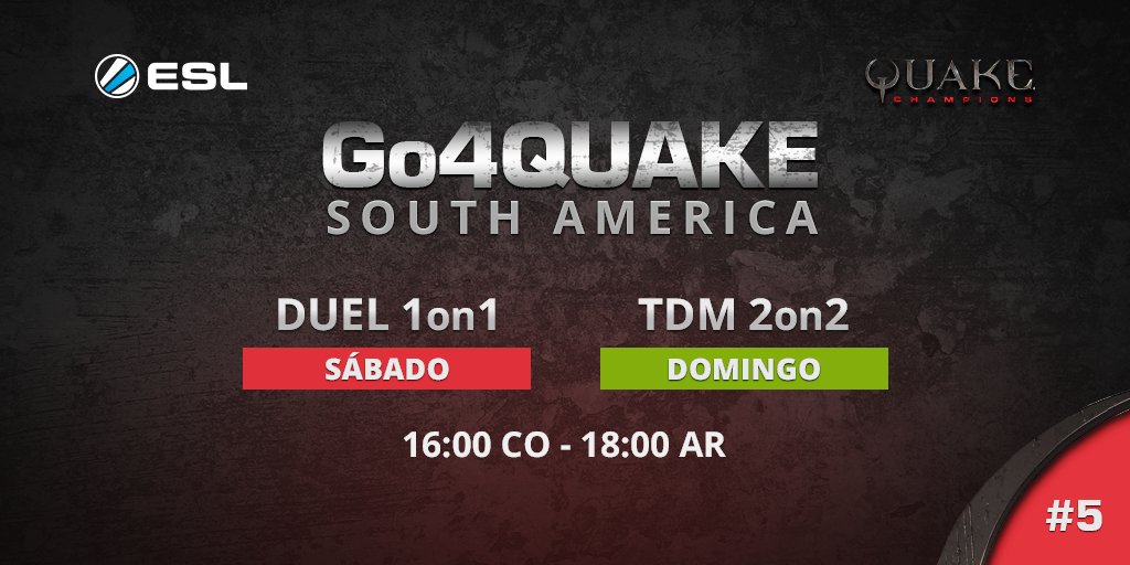 ESLlatam's tweet photo. ¿Continuará el reinado de Chile en las #Go4Quake?
Individual o en parejas ¡Es hora de unirse!
Duel 👉 https://t.co/zsLEXLYHPe
TDM 👉 https://t.co/JBRXVlhrH4 https://t.co/d19PXxXJhp