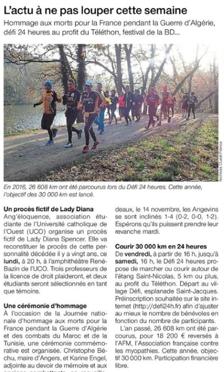 Defi_24H's tweet photo. #presse On a aussi parlé de nous dans @OuestFrance49 #TelethonAngers #telethon2017 https://t.co/xUCMYv8WND