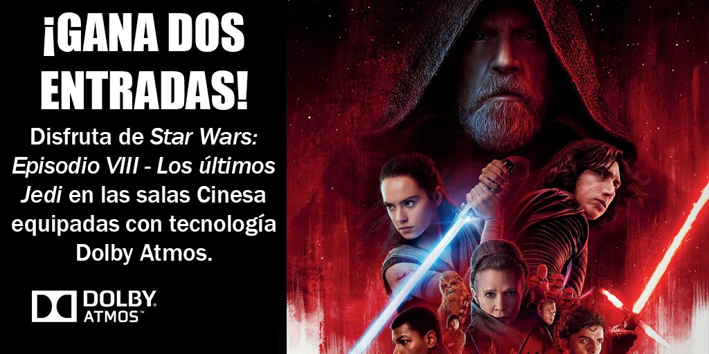 EiProfeta's tweet photo. ¡Sorteamos 50 entradas dobles para disfrutar de #StarWars: #LosÚltimosJedi en #DolbyAtmos!

Para participar:
-Da RT
-Sigue a @Dolby_Spain

El sorteo comienza el 07/12/2017 y finaliza el 13/12/2017 https://t.co/CiFVwBdbgj