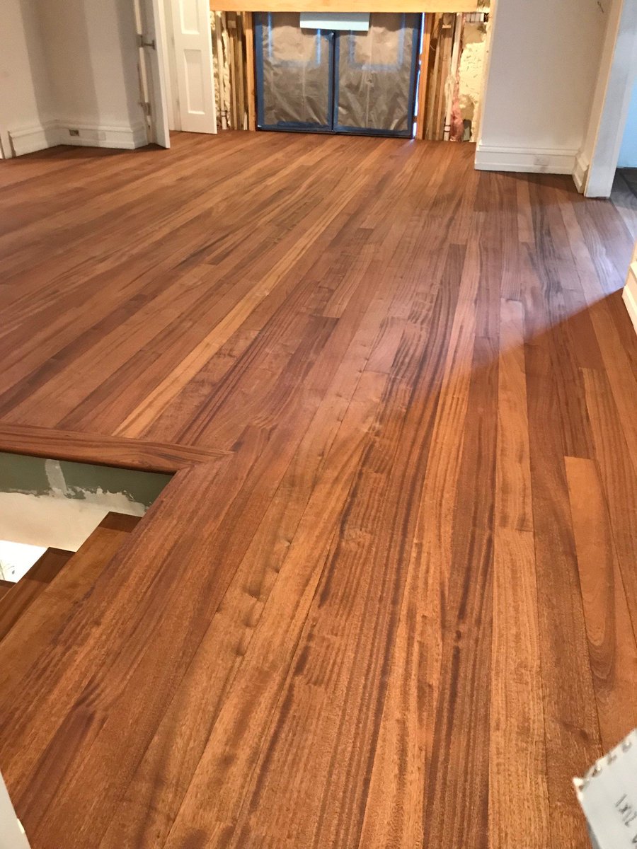 Would ya look at that 4" ribbon Sapele with its first coat of stain down!
Project in Manhasset milled by Heritage Wide Plank Flooring &amp; Millwork.