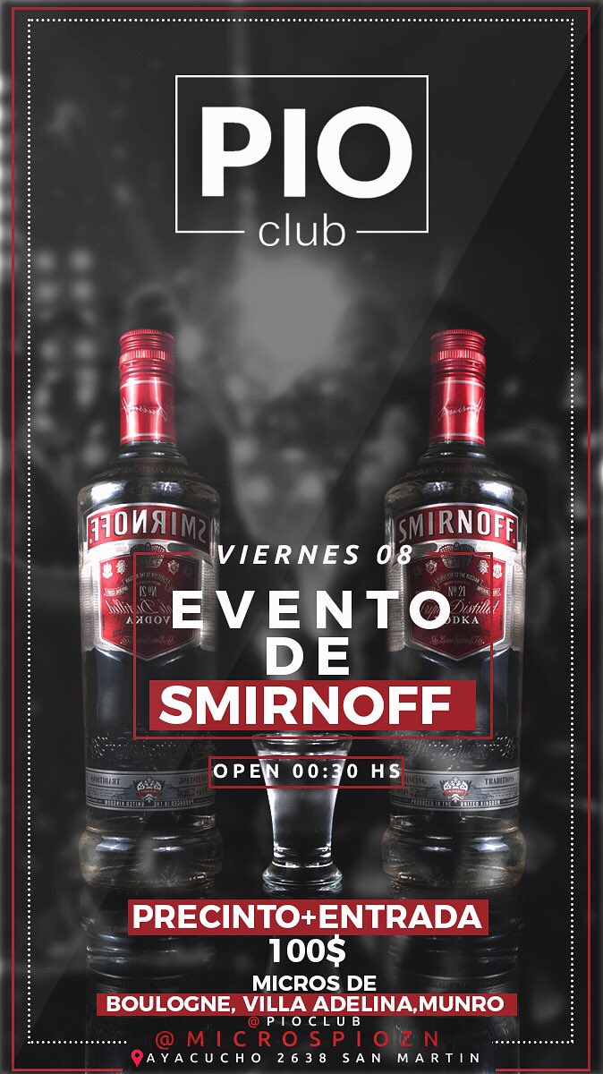FCozzetto's tweet photo. 🍉🍋VIERNES 8-12 EVENTO SMIRNOFF🍋🍉

🚍MICROS ZONA NORTE🚍

🥂🎊PROMOS/MESAS/CUMPLES🎊🥂

🔥#PIOZN🔥

#PioClub🐥

PEDIME TUS ENTRADAS

1125515854 https://t.co/3NZPxYgGhH