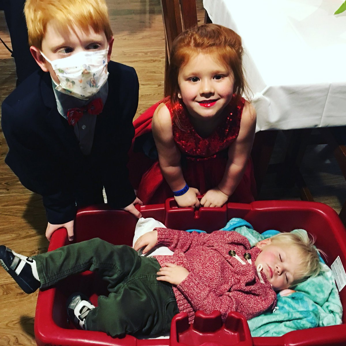 RMHCofCentralOH's tweet photo. This little guy is conked out but his brother and sister are ready for tonight’s holiday party! ❤️⭐️ https://t.co/BVB88Ln87r