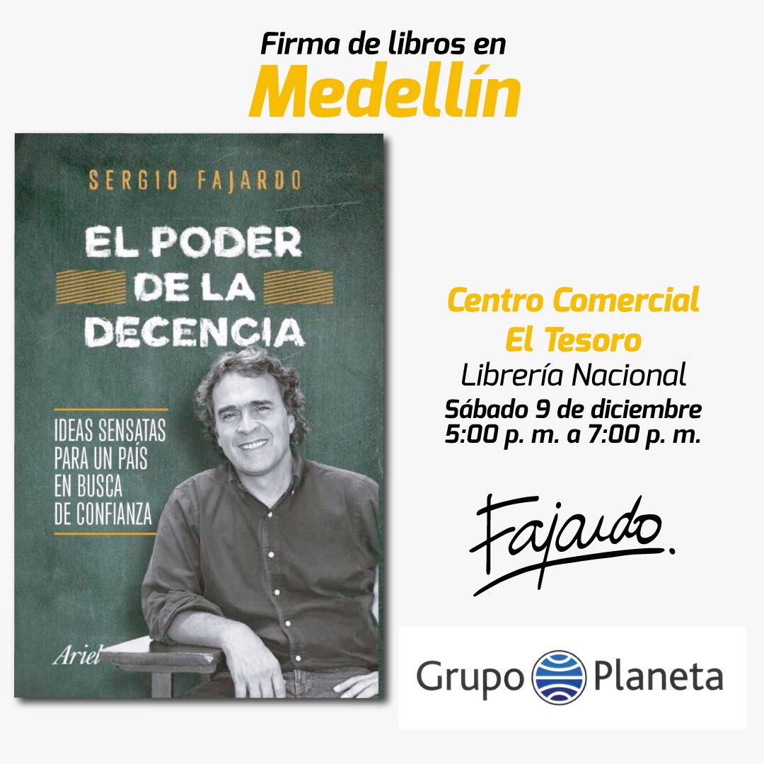 PetersRaute's tweet photo. Para los amigos en Medellín, firma de #ELPoderDeLaDecencia con @sergio_fajardo este sábado https://t.co/qCL2z803Va
