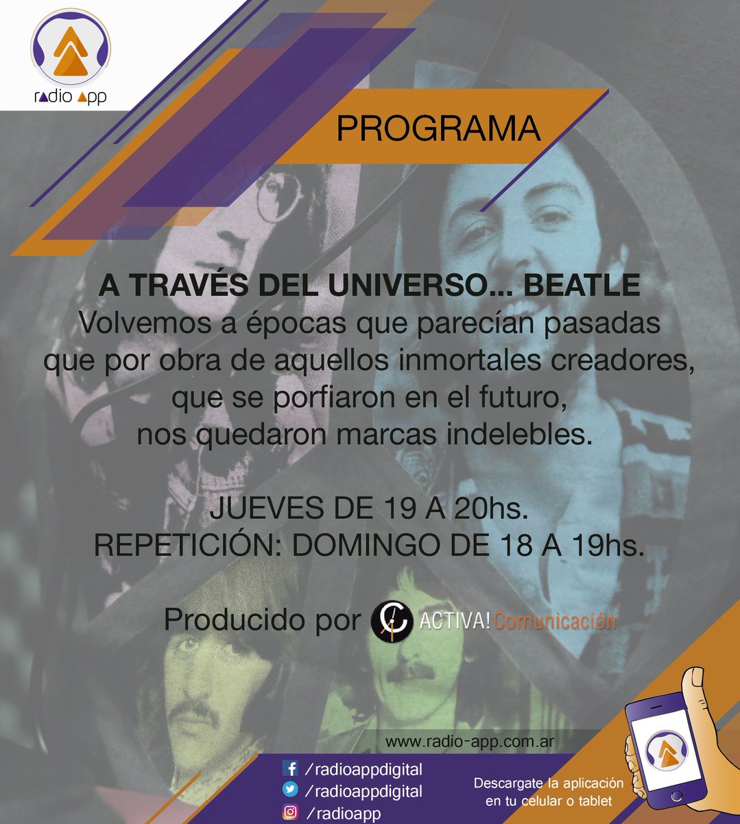 radioappdigital's tweet photo. AHORA| Escuchá un nuevo programa de @BeatlesUniverso. Especial para conocer a #TheBeatles. Una producción de @ActivaComunic https://t.co/buInqlp9kD https://t.co/aNKBnwDNX1