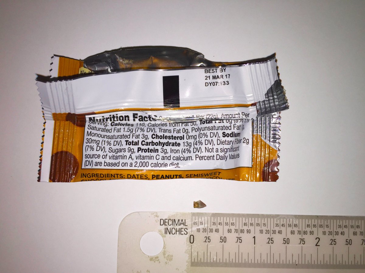 rangefound's tweet photo. @larabar You cracked my tooth with what ext. 42275 identified as a "Date Pit".  Root canal = $1500. Sent in all documentation back 2 years of dental records. You offered $250. Really? https://t.co/OeSwR03Ga8