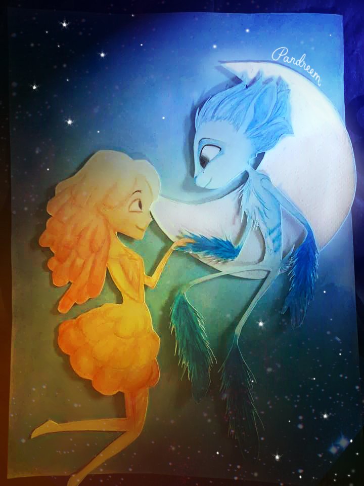 two figures are dancing and having a good time..🌙🧡💙 #fanart #mune #glim ...